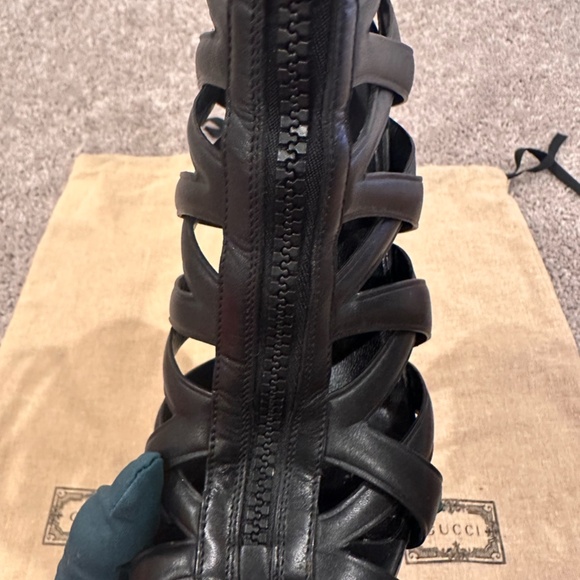 PRE-LOVED GUCCI Women's Calfskin LIFFORD Cage Platform Sandals 6" Heels - Picture 11 of 15